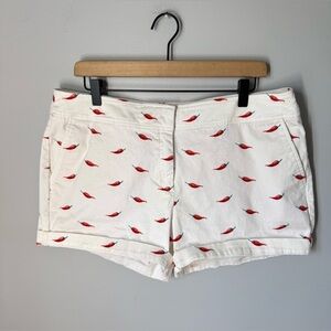 Juniper And Lime Women’s Chili Pepper Print White Cotton Chino Shorts Sz 14